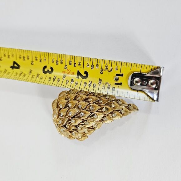 Amerique Vintage '50s Signed Brushed Gold Tone Double Leaf Rhinestone Brooch Pin - Picture 8 of 8